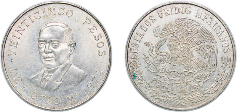Mexico United Mexican States 1972 Mo 25 Pesos (Benito Pablo Juárez García) Silve...