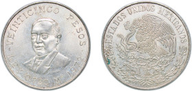 Mexico United Mexican States 1972 Mo 25 Pesos (Benito Pablo Juárez García) Silver (.720) Mexico City Mint (2000000) 22.56g UNC KM 480