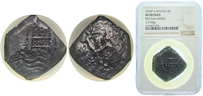 Bolivia Spanish colony 1753 P q 8 Reales - Ferdinand VI Silver (.917) Potosi Min...