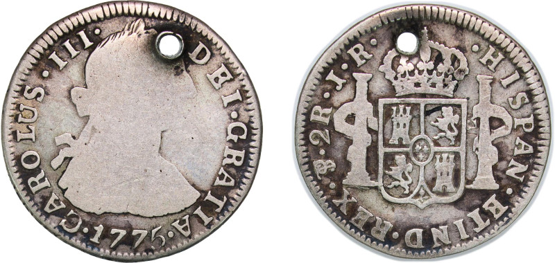 Bolivia Spanish colony 1775 PTS JR 2 Reales - Charles III Silver (.903) Potosi M...
