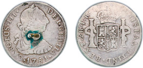 Bolivia Spanish colony 1781 PTS PR 2 Reales - Charles III Silver (.903) Potosi Mint 6.58g VF Mount Removed KM 53