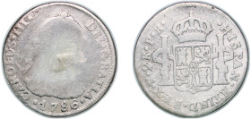 Bolivia Spanish colony 1786 PTS PR 2 Reales - Charles III Silver (.903) Potosi Mint 6.24g VF Mount Removed KM 53