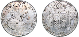 Bolivia Spanish colony 1805 PTS PJ 8 Reales - Charles IV Silver (.896) Potosi Mint (3199000) 26.9g VF Chopmarked KM 73