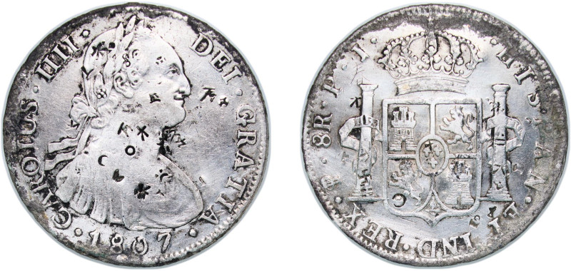 Bolivia Spanish colony 1807 PTS PJ 8 Reales - Charles IV Silver (.896) Potosi Mi...