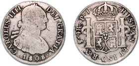 Bolivia Spanish colony 1808 PTS PJ 4 Reales - Charles IV Silver (.896) Potosi Mint (102000) 13.15g VF KM 72