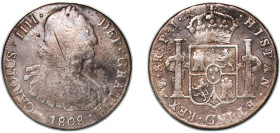 Bolivia Spanish colony 1808 PTS PJ 8 Reales - Charles IV Silver (.896) Potosi Mint (3299000) 26.57g VF KM 73
