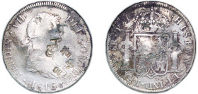 Bolivia Spanish colony 1816 PTS PJ 8 Reales - Ferdinand VII ¨上 吕 下 仁¨ Silver (.896) Potosi Mint (1877000) 26.72g VF Chopmarked KM 84