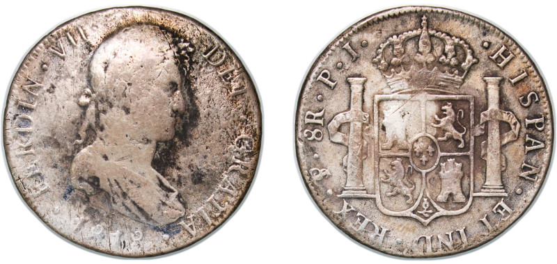 Bolivia Spanish colony 1818 PTS PJ 8 Reales - Ferdinand VII Silver (.896) Potosi...