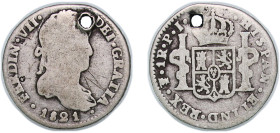 Bolivia Spanish colony 1821 PTS PJ 1 Real - Ferdinand VII Silver (.896) Potosi Mint 3.1g VF Hole KM 87