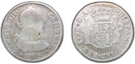 Chile Spanish colony 1785 So DA 2 Reales - Charles III Silver (.903) Santiago Mint (27000) 6.24g VF Mount Removed KM 30
