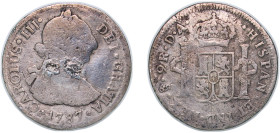 Chile Spanish colony 1787 So DA 2 Reales - Charles III Silver (.903) Santiago Mint (31000) 6g VF Mount Removed KM 30