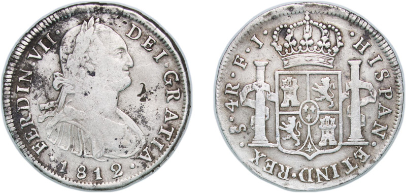 Chile Spanish colony 1812 So 4 Reales - Ferdinand VII (bust of Carlos IV) Silver...