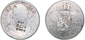 Cuba Spanish colony 1841 2 Reales (Countermark on Spain - Seville 2 Reales, 1801 S, KM# 430.2) Silver (.812) 5.46g VF KM 3