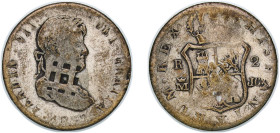 Cuba Spanish colony 1841 2 Reales (Countermark on Spanish - Madrid 2 Reales, 1832 M JC, Contemporary counterfeit on Silver plated brass) Very interest...