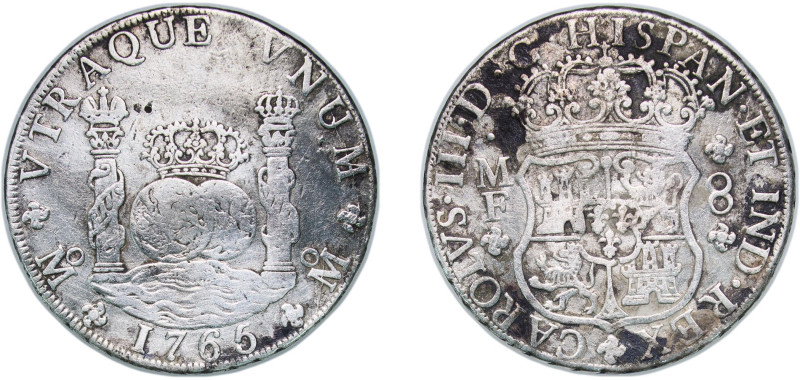 Mexico Spanish colony 1765 Mo MF 8 Reales - Charles III Silver (.917) Mexico Cit...