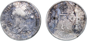 Mexico Spanish colony 1773 Mo FM 8 Reales - Charles III Silver (.903) Mexico City Mint 26.82g VF Chopmarked Cleaned KM 106