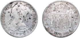 Mexico Spanish colony 1774 Mo FM 8 Reales - Charles III Silver (.903) Mexico City Mint 26.53g VF Chopmarked KM 106