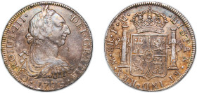 Mexico Spanish colony 1775 Mo FM 8 Reales - Charles III Silver (.903) Mexico City Mint 26.92g XF Chopmarked KM 106