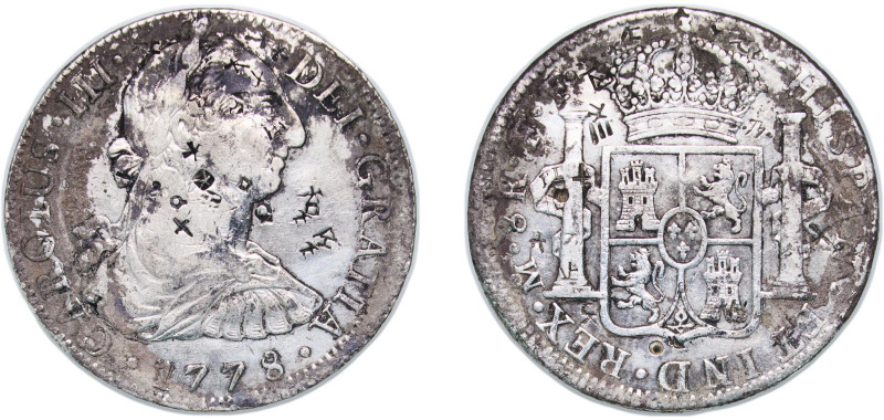 Mexico Spanish colony 1778 Mo FF 8 Reales - Charles III Silver (.903) Mexico Cit...