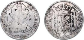 Mexico Spanish colony 1780 Mo FF 8 Reales - Charles III Silver (.903) Mexico City Mint 26.46g VF Chopmarked With Chinese ink KM 106