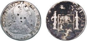 Mexico Spanish colony 1781 Mo FF 8 Reales - Charles III Silver (.903) Mexico City Mint 26.28g VF Chopmarked KM 106