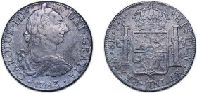 Mexico Spanish colony 1783 Mo FF 8 Reales - Charles III Silver (.903) Mexico City Mint 26.42g VF Marine Patina KM 106