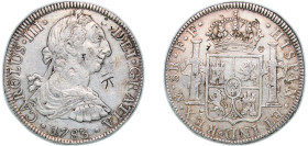Mexico Spanish colony 1783 Mo FF 8 Reales - Charles III Silver (.903) Mexico City Mint 26.77g XF Chopmarked KM 106