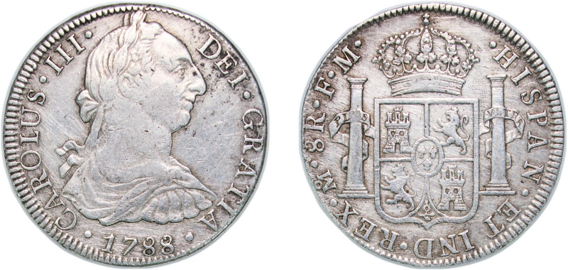 Mexico Spanish colony 1788 Mo FM 8 Reales - Charles III Silver (.896) Mexico Cit...