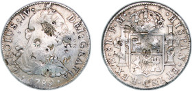 Mexico Spanish colony 1789 Mo FM 8 Reales - Charles IV (Numeral IV, Charles III portrait) Silver (.903) Mexico City Mint 26.7g VF Chopmarked KM 107