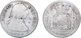 Mexico Spanish colony 1790 Mo FM 8 Reales - Charles IV (Numeral IIII, Charles III portrait) Silver (.903) Mexico City Mint 25.99g VF Chopmarked KM 108