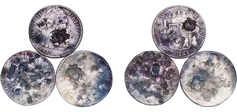 Mexico Spanish colony 1791 - 1792 Mo 8 Reales - Charles IV (3 Lots) Silver (.903...