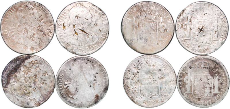 Mexico Spanish colony 1791 - 1808 Mo 8 Reales - Charles IV (4 Lots) Silver (.903...