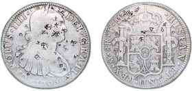 Mexico Spanish colony 1791 Mo FM 8 Reales - Charles IV Silver (.903) Mexico City Mint 26.4g VF Chopmarked KM 109