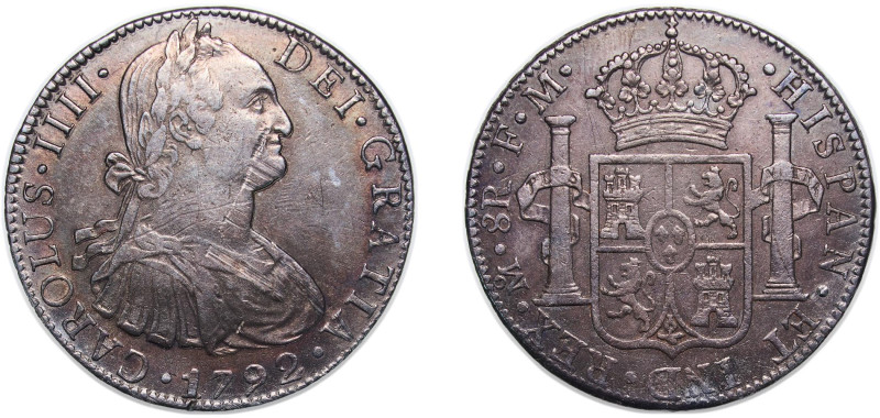 Mexico Spanish colony 1792 Mo FM 8 Reales - Charles IV Silver (.903) Mexico City...