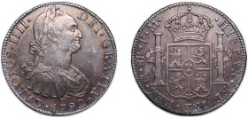 Mexico Spanish colony 1792 Mo FM 8 Reales - Charles IV Silver (.903) Mexico City Mint 26.37g XF KM 109
