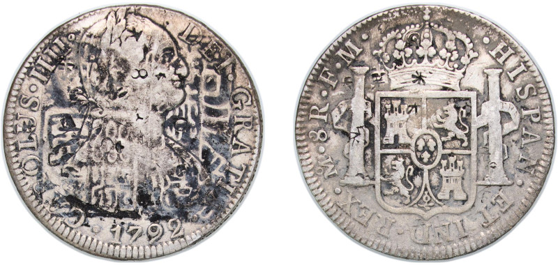 Mexico Spanish colony 1792 Mo FM 8 Reales - Charles IV Silver (.903) Mexico City...