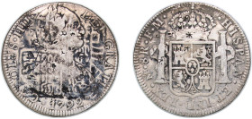 Mexico Spanish colony 1792 Mo FM 8 Reales - Charles IV Silver (.903) Mexico City Mint 26.68g VF Chinese ink Chopmarked KM 109