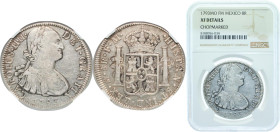 Mexico Spanish colony 1793 Mo FM 8 Reales - Charles IV Silver (.903) Mexico City Mint 27.07g NGC XF Chopmarked KM 109