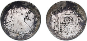 Mexico Spanish colony 1795 Mo FM 8 Reales - Charles IV Silver (.903) Mexico City Mint 26.41g VF Chopmarked KM 109