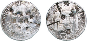 Mexico Spanish colony 1795 Mo FM 8 Reales - Charles IV Silver (.903) Mexico City Mint 26.57g VF Chopmarked Cut KM 109