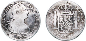 Mexico Spanish colony 1796 Mo FM 8 Reales - Charles IV Silver (.903) Mexico City Mint 26.43g VF Chopmarked KM 109