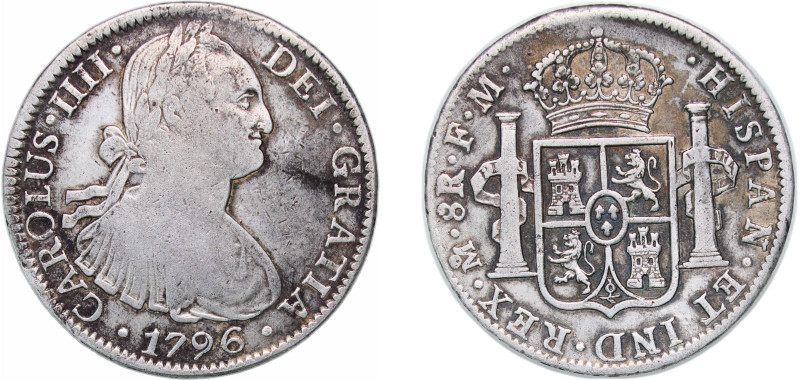 Mexico Spanish colony 1796 Mo FM 8 Reales - Charles IV Silver (.903) Mexico City...