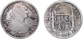 Mexico Spanish colony 1796 Mo FM 8 Reales - Charles IV Silver (.903) Mexico City Mint 26.7g VF KM 109