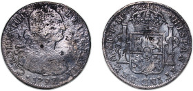 Mexico Spanish colony 1797 Mo FM 8 Reales - Charles IV Silver (.903) Mexico City Mint 24.67g VF Chopmarked Corrosion KM 109