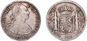 Mexico Spanish colony 1797 Mo FM 8 Reales - Charles IV Silver (.903) Mexico City Mint 26.82g VF KM 109