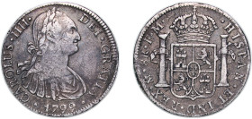 Mexico Spanish colony 1799 Mo FM 8 Reales - Charles IV Silver (.903) Mexico City Mint 26.77g VF Scratches KM 109
