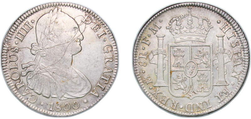 Mexico Spanish colony 1800 Mo FM 8 Reales - Charles IV Silver (.903) Mexico City...