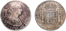 Mexico Spanish colony 1801 Mo FM 8 Reales - Charles IV Silver (.903) Mexico City Mint 27g XF Scratches KM 109