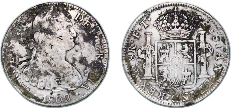 Mexico Spanish colony 1802 Mo FT 8 Reales - Charles IV Silver (.903) Mexico City...