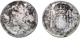 Mexico Spanish colony 1802 Mo FT 8 Reales - Charles IV Silver (.903) Mexico City Mint 26.61g VF Chopmarked KM 109